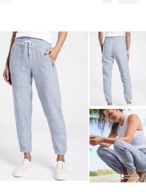 Athleta Cabo Linen Jogger Pants
Chambray light blue pull on 6